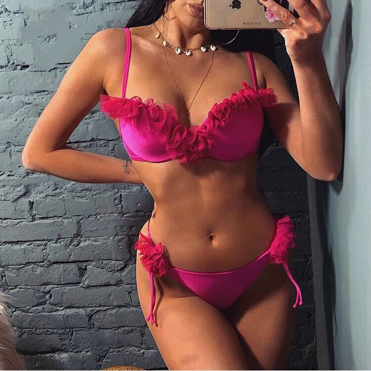 Chiffon floral bikini split swimsuit