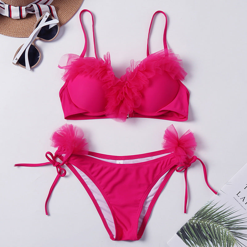 Chiffon floral bikini split swimsuit