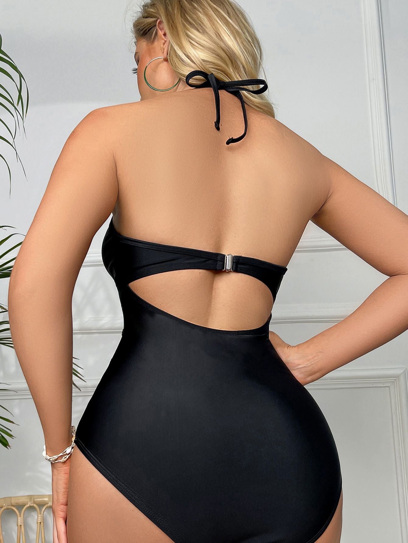 Women's Black One Piece High Waist Bikini Swimsuit